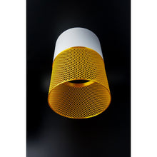 Loom Ivory Aura 3D printed pendant light with ivory top and golden yellow mesh pattern