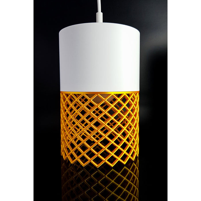 Vertex Ivory Aura 3D printed pendant light in ivory and gold