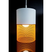 Loom Ivory Dune 3D printed pendant light with ivory upper section and golden yellow mesh-style lower shade
