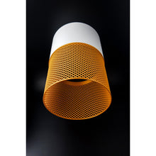 Loom Ivory Dune 3D printed pendant light with ivory upper section and golden yellow mesh-style lower shade