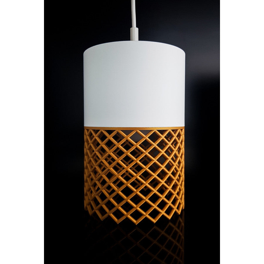 Vertex Ivory Dune 3D printed pendant light with ivory upper shade and golden lattice lower section