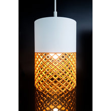 Vertex Ivory Dune 3D printed pendant light with ivory upper shade and golden lattice lower section