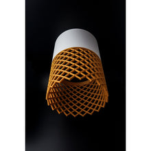 Vertex Ivory Dune 3D printed pendant light with ivory upper shade and golden lattice lower section
