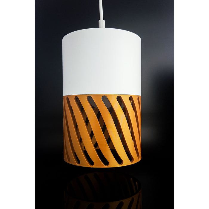 Sylwave Ivory Dune 3D printed pendant light with ivory upper section and golden wave-patterned lower shade