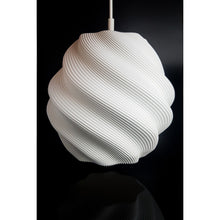 Ivory white Twista 3D printed pendant light with a twisted ribbed sculptural form