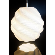Ivory white Twista 3D printed pendant light with a twisted ribbed sculptural form