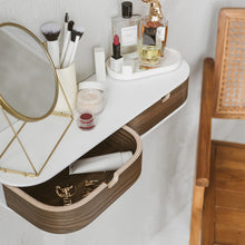 Wall-mounted floating shelf with two drawers in a minimalist wood finish