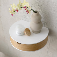 Floating Nightstand with Drawer, Rounded Wood Wall Shelf-0