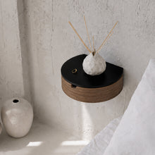 Floating Nightstand with Drawer, Rounded Wood Wall Shelf-2