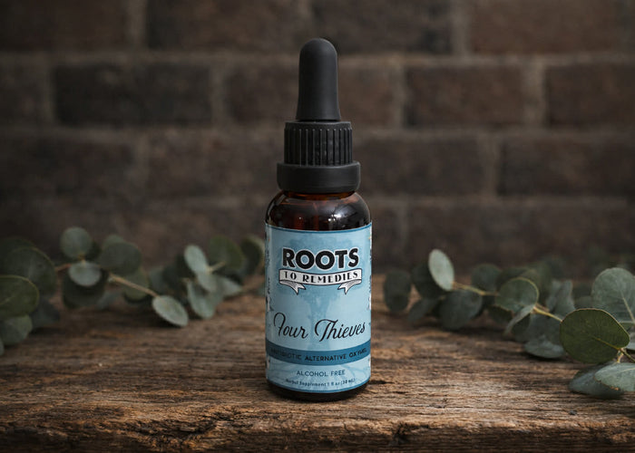 Four Thieves organic herbal oxymel tonic bottle