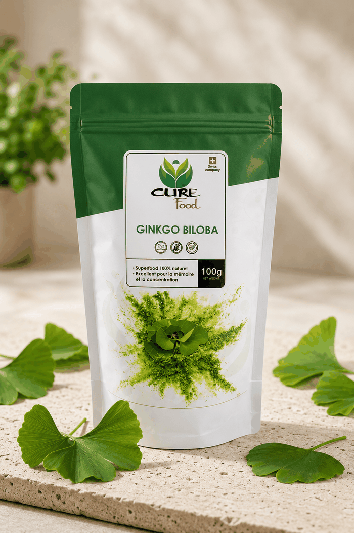 Organic ginkgo biloba powder supplement in 100 g pack