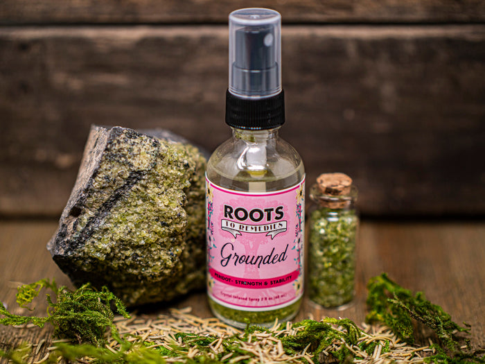 Grounded crystal and herbal infused spray bottle