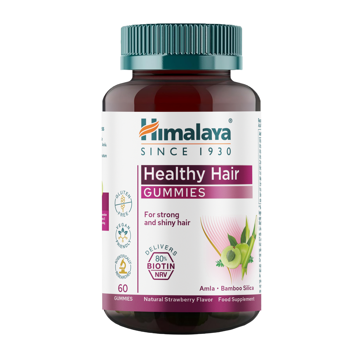 Himalaya Healthy Hair Gummies strawberry-flavoured vegetarian biotin supplement, 60 gummies