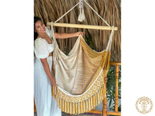 Florencia XL Colombian hammock chair in gold and ecru cotton-rich fabric