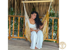 Florencia XL Colombian hammock chair in gold and ecru cotton-rich fabric