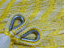Izamal XL Mexican nylon mesh hammock in a bright yellow design