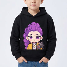Fekete-lila gyerek kapucnis pulóver KPop mintával