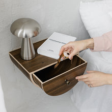 Oak floating wall nightstand with minimalist drawer