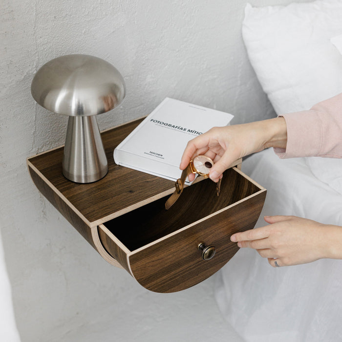 Oak floating wall nightstand with minimalist drawer