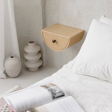 Oak floating wall nightstand with minimalist drawer
