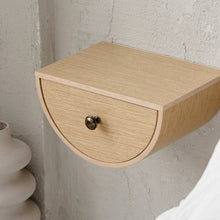 Oak floating wall nightstand with minimalist drawer