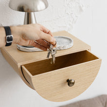 Oak floating wall nightstand with minimalist drawer