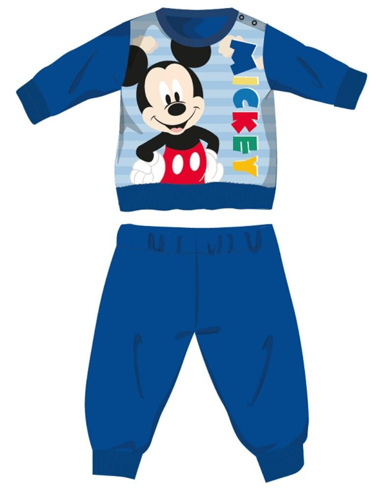 Középkék Disney Mickey egér baba flanel pizsma 80-as méretben