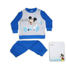 Középkék téli pamut baba pizsama Mickey egér mintával