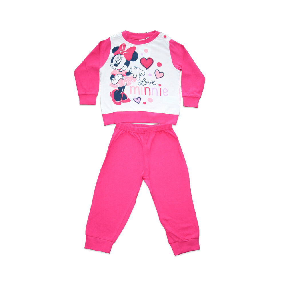 Hosszú vékony pamut baba pizsama - szivecskés Minnie egér - Jersey - pink - 86-0