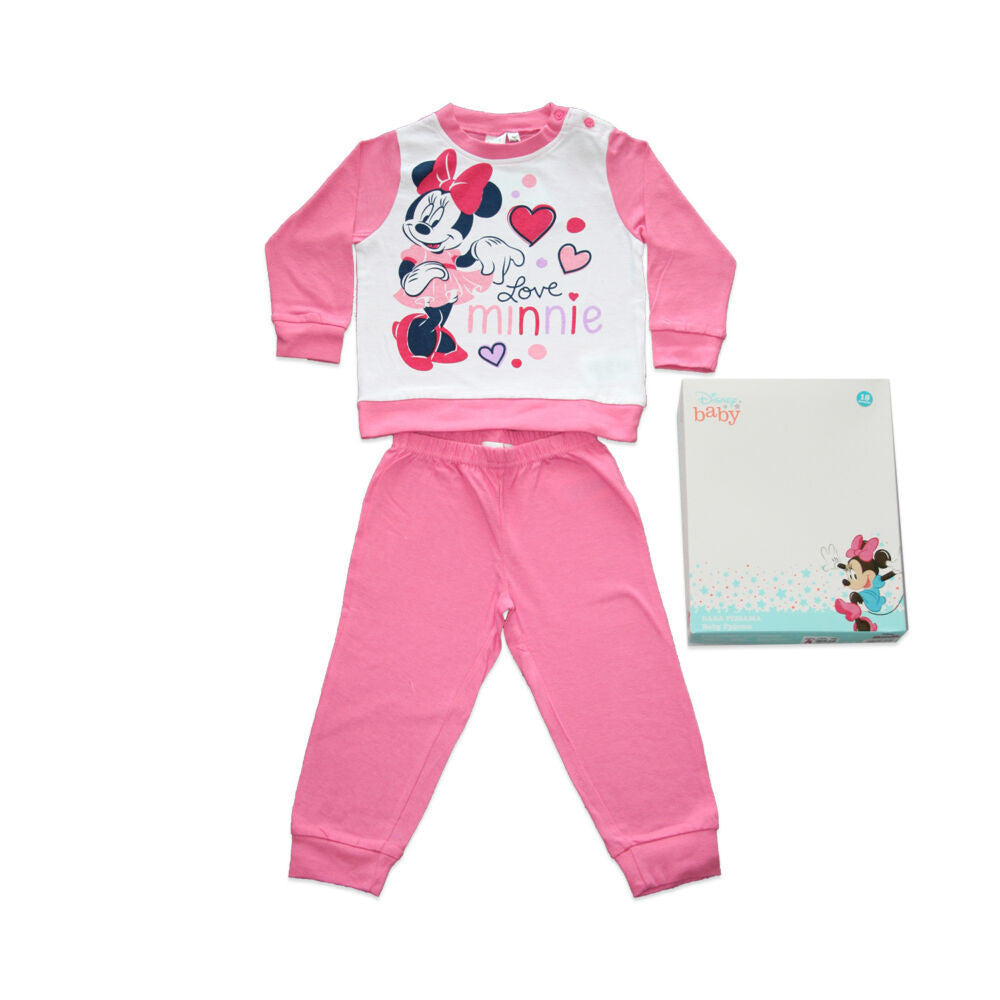 Rózsaszín hosszú pamut baba pizsama Minnie egér mintával