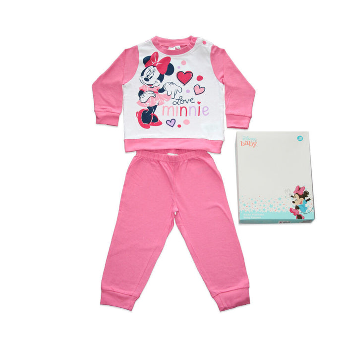 Rózsaszín hosszú pamut baba pizsama Minnie egér mintával