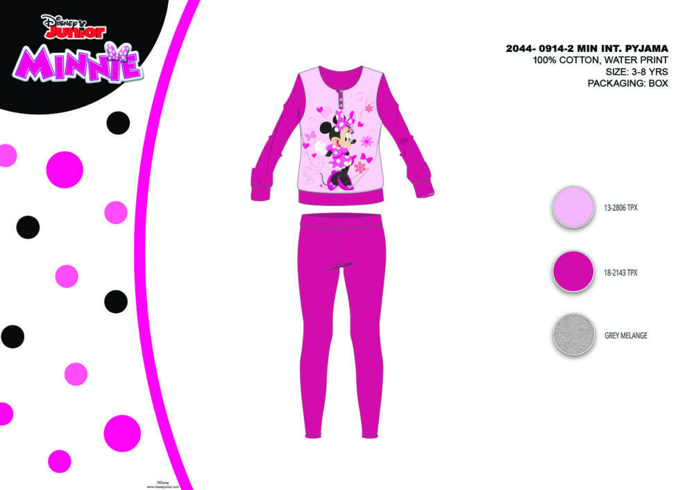 Pink Disney Minnie egér mintás téli gyerek pizsama 104-es méretben
