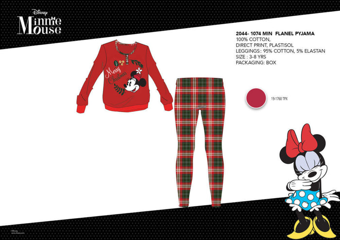 Piros Disney Minnie egér gyerek flanel pizsama 128-as méretben