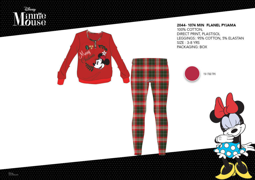 Piros Disney Minnie egér mintás gyerek flanel pizsama