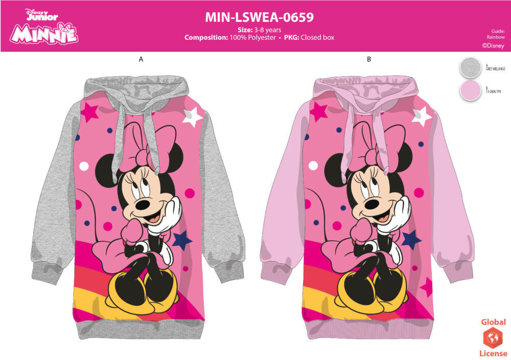 Szürke Disney Minnie egér kapucnis pulóver kislányoknak