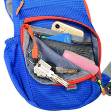 Kék outdoor sling táska kulacstartóval