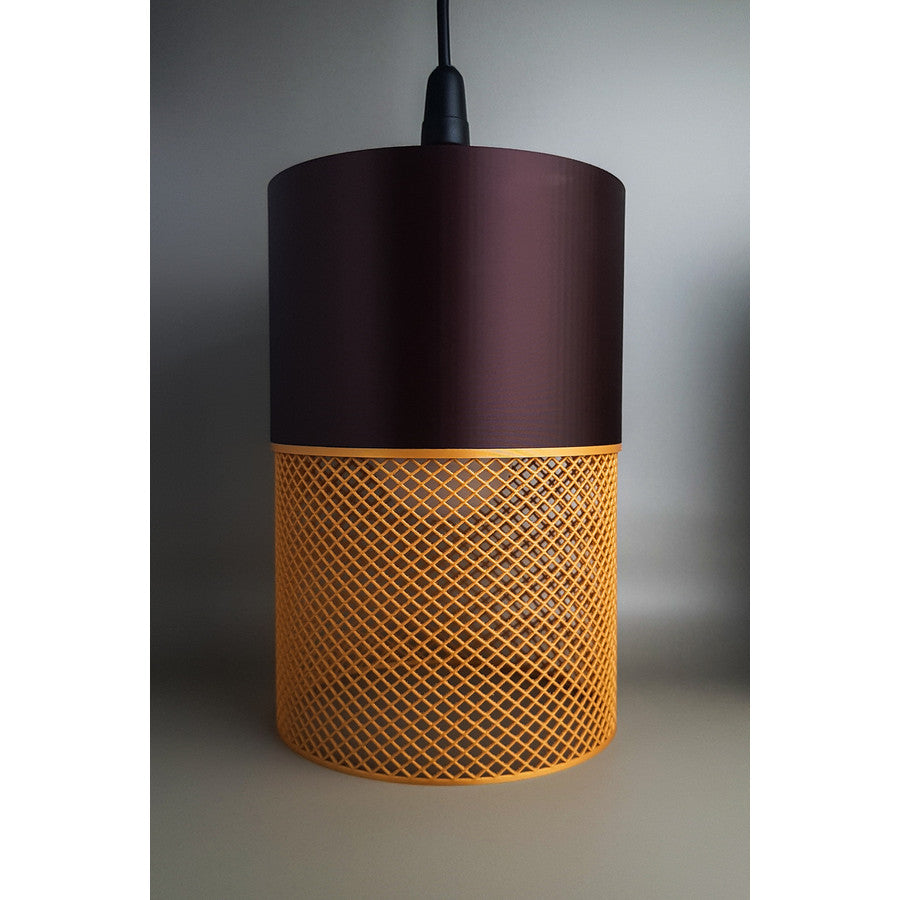 Dark brown and golden-brown 3D printed Loom Moro Dune pendant light with openwork shade