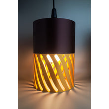 Moro Dune 3D printed pendant light with cocoa brown and golden brown spiral openwork shade