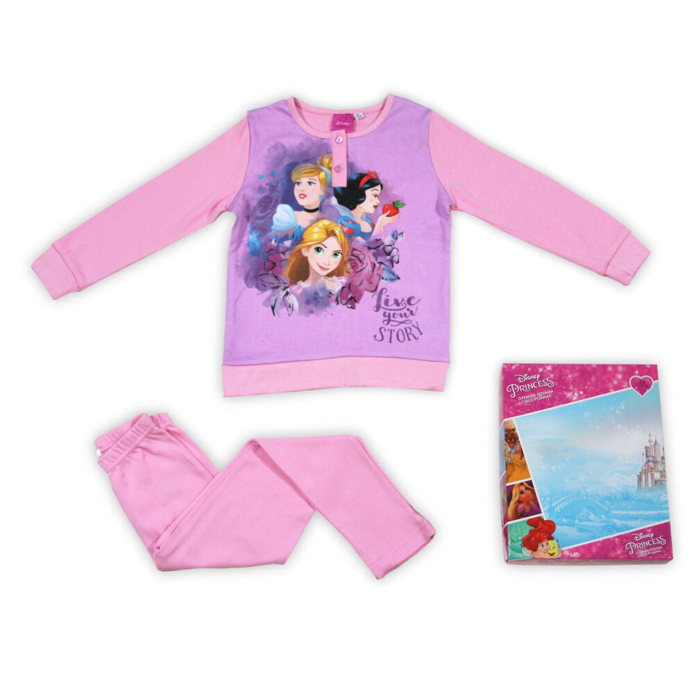 Világosrózsaszín téli pamut gyerek pizsama Disney Hercegnők mintával