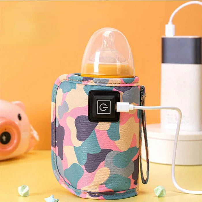 Terepmintás kék USB cumisüveg-melegítő kábellel