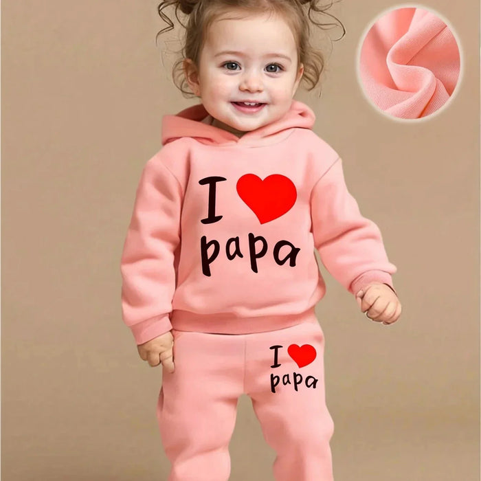 Rózsaszín kétrészes baba szett „I Love Papa” mintával
