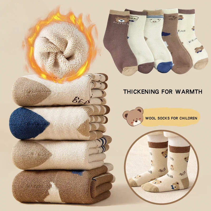 Cozy Kids Bear Stripe Socks – 5 Pairs, Ages 3–12-0