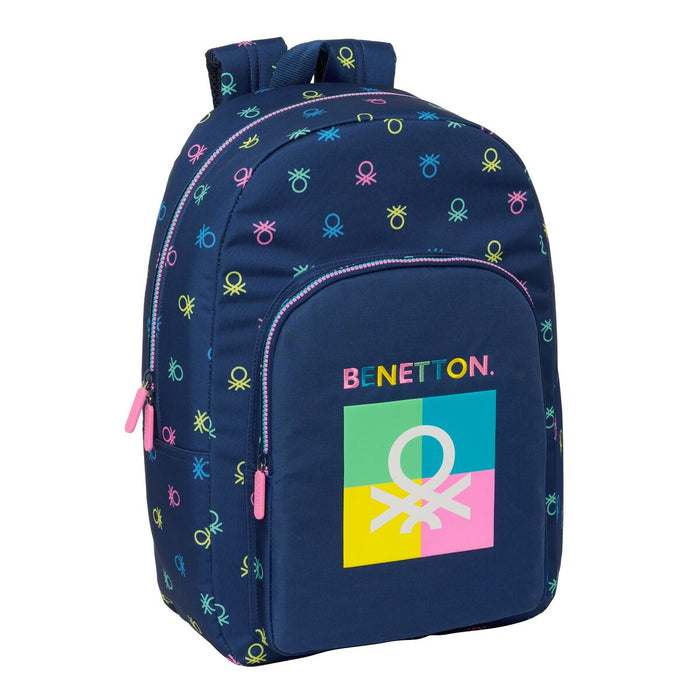 Sötétkék Benetton Cool iskolatáska cipzáras zsebbel