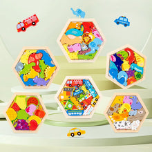 Állatos mintájú fa hatszög tangram kirakó