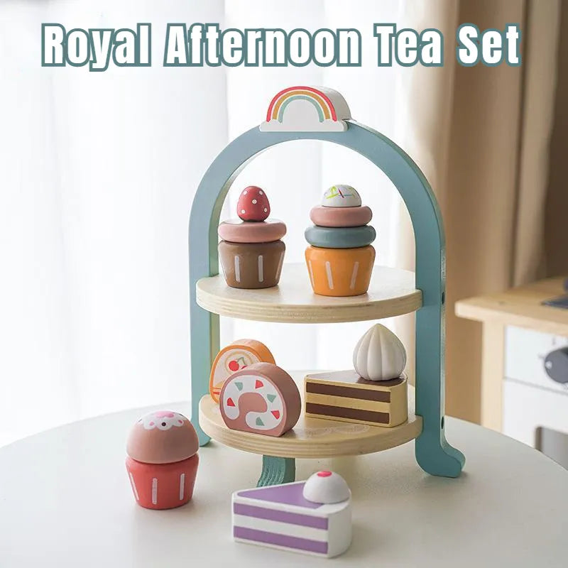 Fa játék teasütemény készlet kétszintes kínálóval