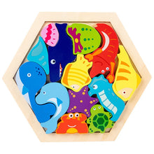 Állatos mintájú fa hatszög tangram kirakó