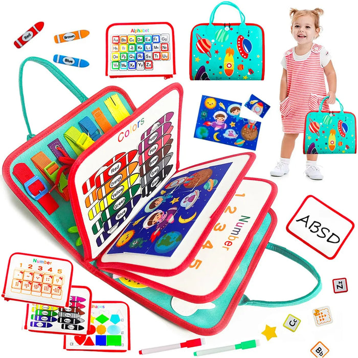 Szivárványos Montessori busy board kisgyermekeknek
