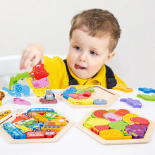 Állatos mintájú fa hatszög tangram kirakó