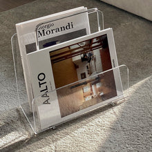 Clear acrylic magazine and book rack for desk or floor storage