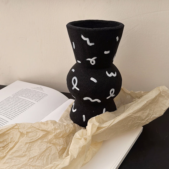 Hand-painted rustic ceramic vase for flowers and home decor